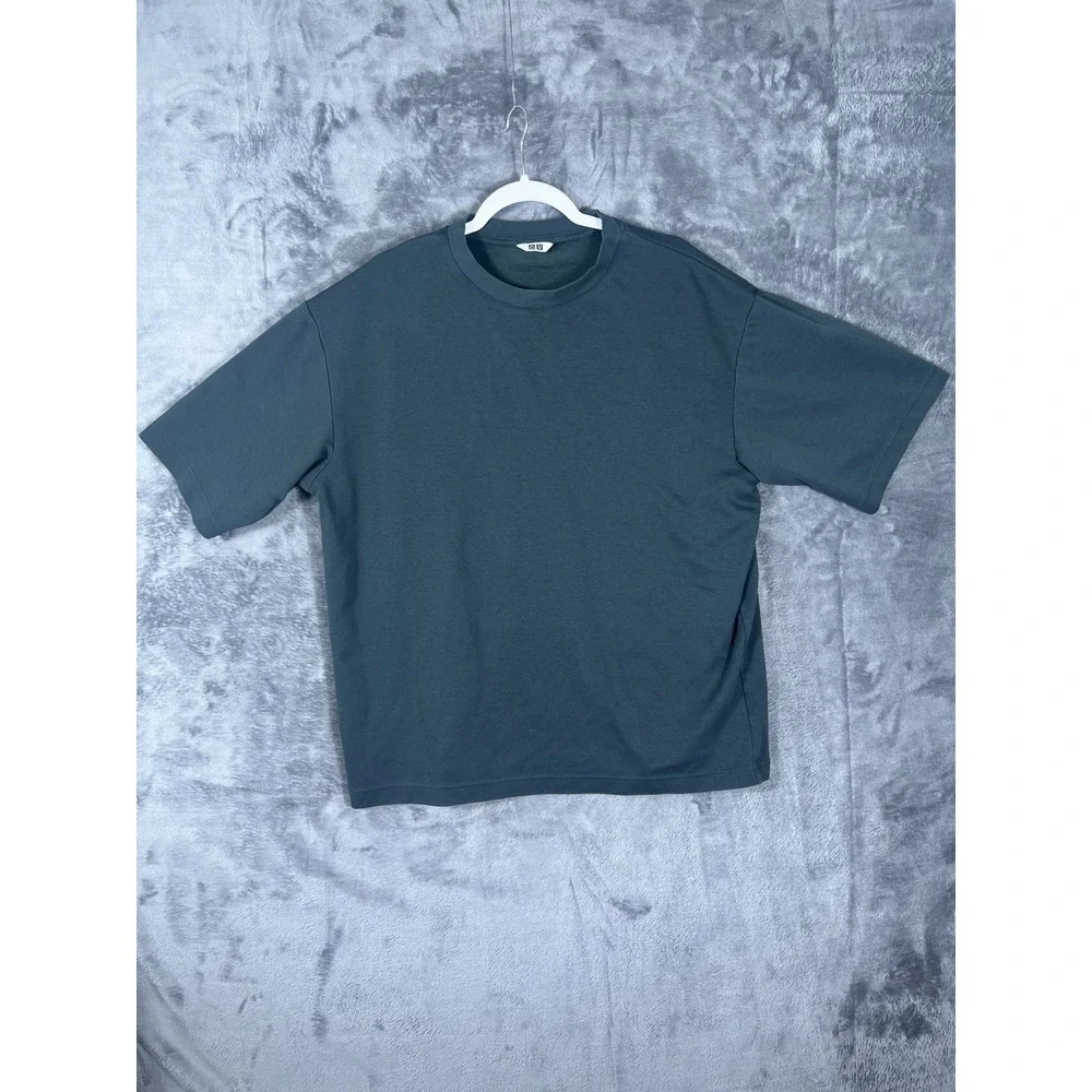 Uniqlo U AIRism Cotton Oversized Crew Neck T-Shirt XL Green 341-444999 Mens
